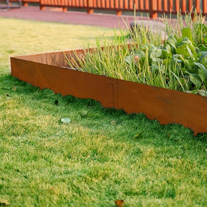 Co rten Steel Landscape Edging 12 Inch Tall 6 Packs, Pre-Rusted Metal Garden Edging, Hammer in Landscape Edging with 6 Clips and a Pair of Gloves, Steel Edging for Landscaping, Lawn Rusty