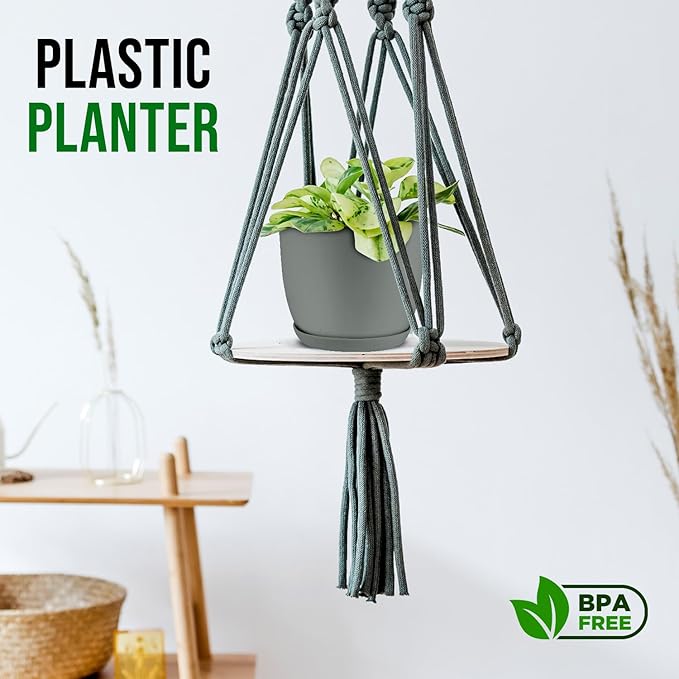 Planter Pots with Drainage Holes - Lightweight, Durable & Space-Saving Pots for Indoor and Outdoor - Versatile Functionality, Simple Modern Design, Set of 10 Plastic Planter Pots - Gray