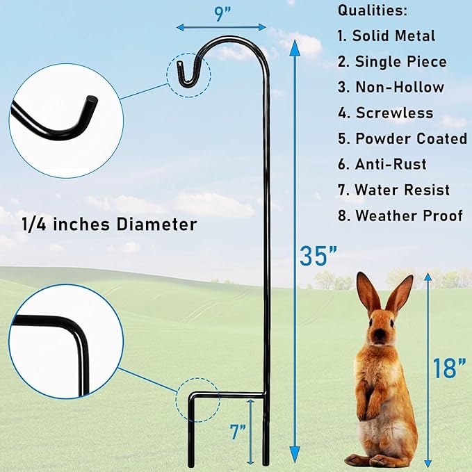 Ashman Shepherd's Hooks 35 Inch (24 Per Pack), Black, Made of Premium Metal for Hanging Solar Lights, Bird Feeders, Mason Jars, Christmas Lights, Lanterns, Garden Stakes and Wedding Décor.