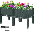 MAYOLIAH Raised Garden Bed with Drainage Elevated Planter Box Plastic Raised Beds for Gardening Vegetables Herb Flowers, Perfect for Indoor Outdoor Planting, 2 Boxes Grey