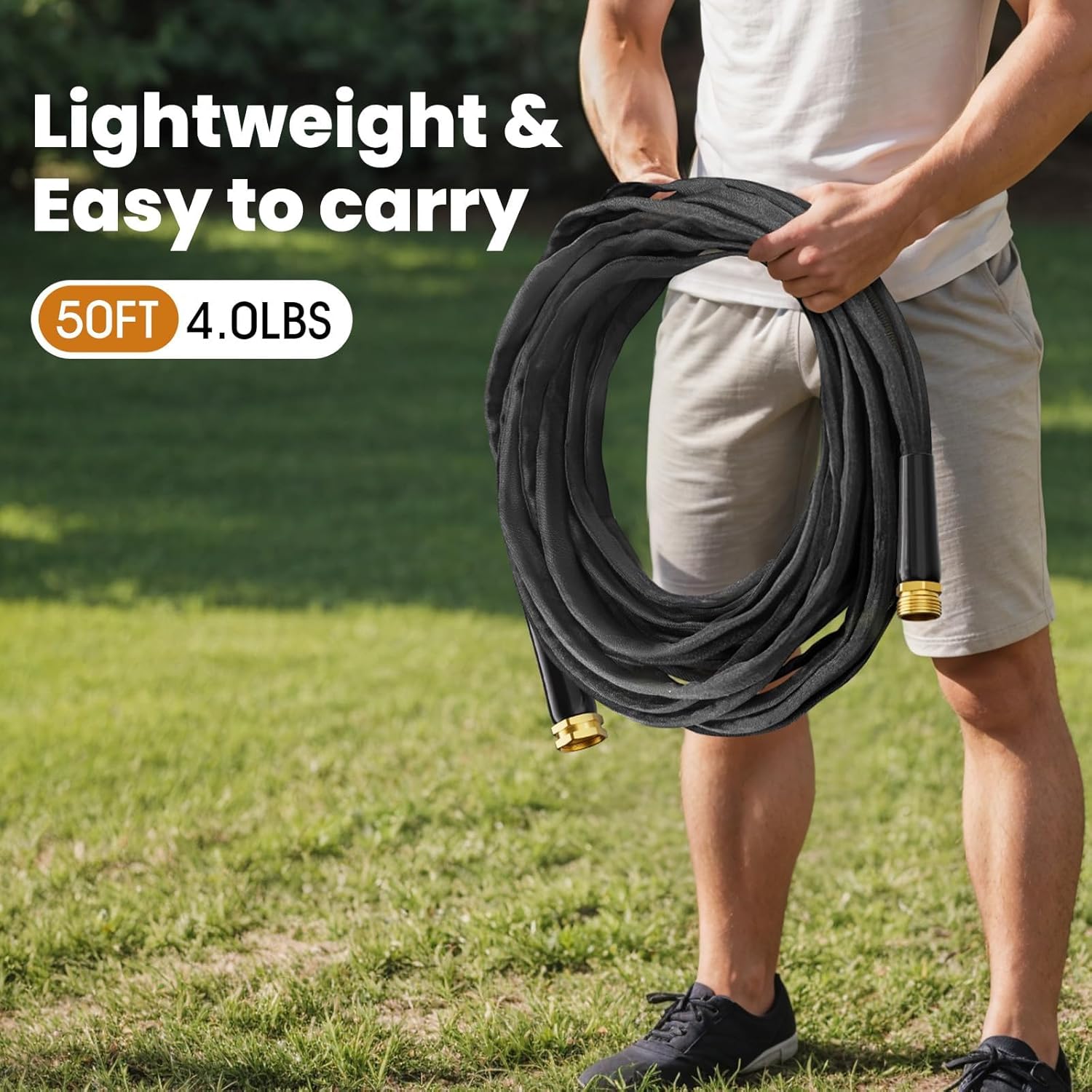 2025 Upgraded 75FT Non-Expanding Garden Hose, Lightweight, Flexible Ultra-Light Water Hose, Burst-Resistant, Lead-Free, Anti-Kink, High-Pressure