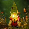 Solar Garden Gnome Lady Statues Outdoor Gnomes with Flowers Lights Porch Patio Lawn Yard Decoration - Ideal Christamas Gardening Birthday Gifts for Woman Mom