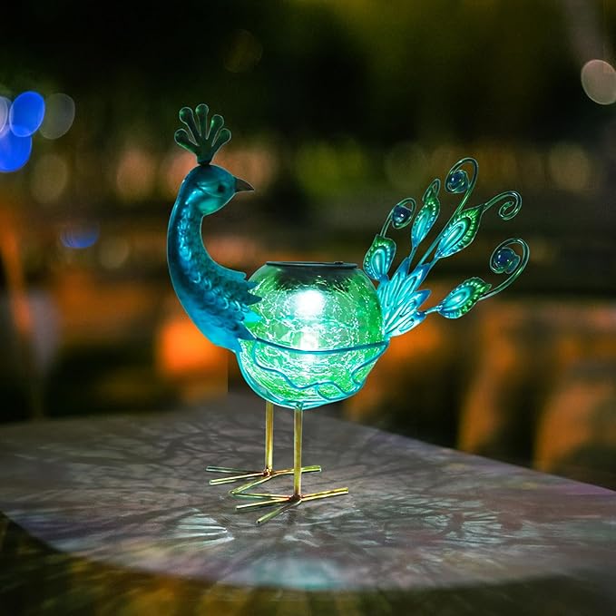 Solar Lantern Outdoor Decorative Waterproof LED Solar Lights Peacock Tabletop Lamp for Outdoor Patio Garden