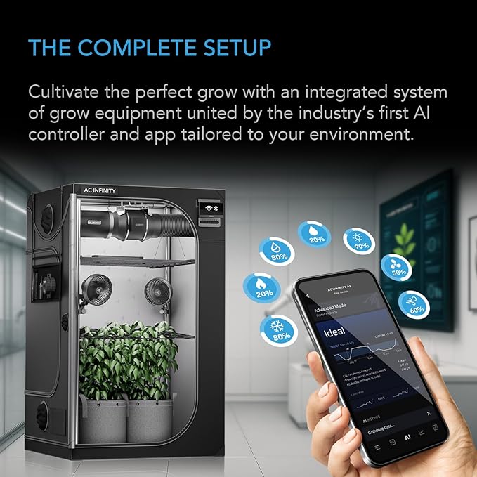 AC Infinity AI Grow System PRO 5x5, 6-Plant Kit w/Self-Learning AI Controller, Dynamic Airflow & LM301H EVO LED Lighting Control, 2000D Mylar Tent w/Lab-Tested Reflectivity, Largest Zippered Window