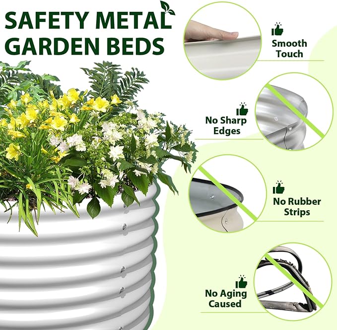 A ANLEOLIFE 6X3X2 ft Galvanized Raised Garden Beds Outdoor, Oval Large Metal Deep Root Planter Box for Planting Vegetables Flowers Herb, Anti-Rust & Easy-Setup, Antique White
