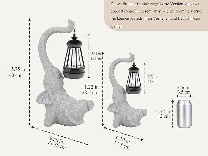 Statue Decoration, Figurine, Lawn Statue, Sculpture Ornament, Animal Figurine - Elephant Resin Statue with Lantern (Hand-JD Face Upward-JD)