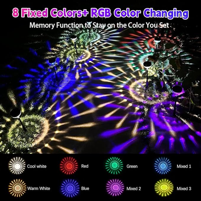 Solar Pathway Lights 8 Pack, Color Changing+8 Fixed Colors (Warm White ...
