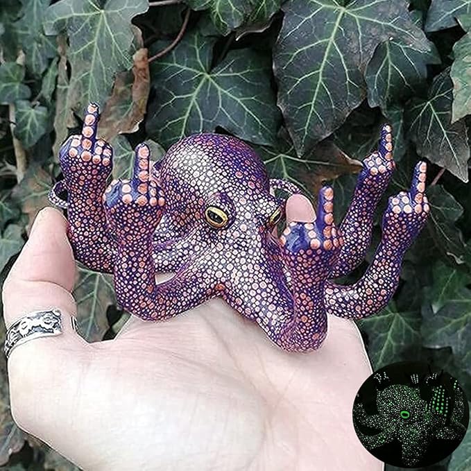 Middle Finger Octopus，Middle Finger Statue，Weird Decor Suitable for Indoor and Outdoor Garden Home Various Fish Tank Decoration (Purple)
