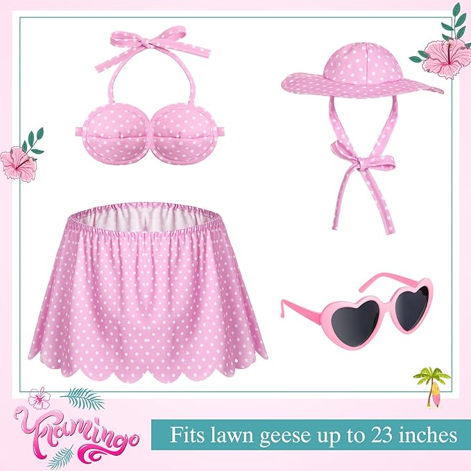 Bikini Goose Outfit Lawn Goose Clothing Porch Goose Outfits Summer Yard Goose Outfits Hawaiian Luau Goose Outfit for 23'' Lawn Goose Outdoor Decoration (Pink)