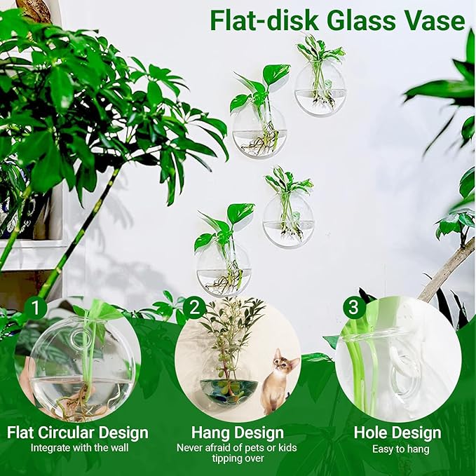 Ivolador Wall Hanging Planter Propagation Station Glass Flower Vase for Hydroponics Plants, Home Office Living Room Decor Gift, Set of 4