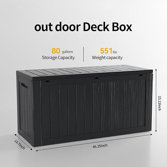 80 Gallon Outdoor Cushion Storage - Waterproof Deck Storage Box & Patio Storage Box, SpaceMax Resin Chest with Lock for Pool/Garden Tools, UV-Resistant, Onyx Black