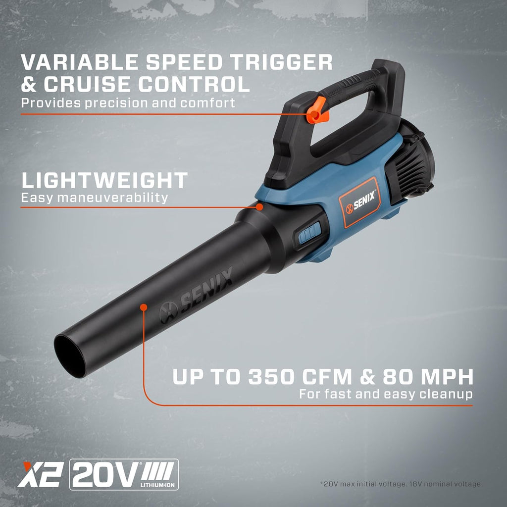 SENIX X2 20 Volt Max* 2-Piece Cordless Power Tool Combo Kit with Battery Powered 10-Inch String Trimmer and Variable Speed Leaf Blower, Includes 4.0 Ah Battery & Charger (S2K2B1-03)