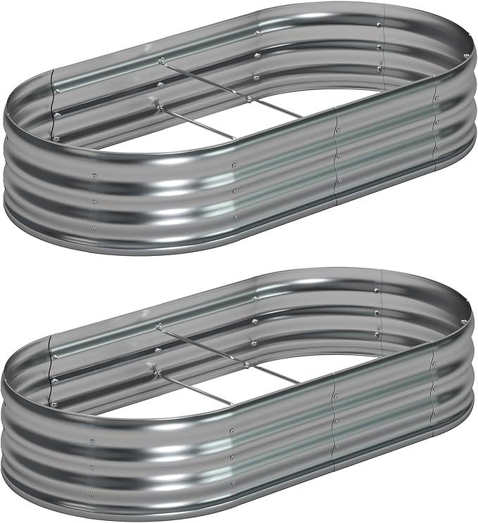 6x3x1ft(2 Pack) Oval Galvanized Raised Garden Bed,Outdoor Planter Box Metal Patio Kit Planting Bed for Vegetables Flowers and Succulents