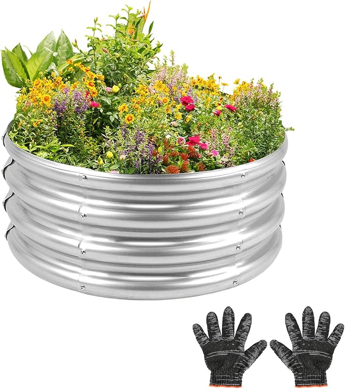 Outdoor Metal Galvanized Raised Planter Box,Rectangular Large Garden Bed Kit for Vegetables, Fruits, Flowers and Herbs 4X2X1 FT (4X4X1)