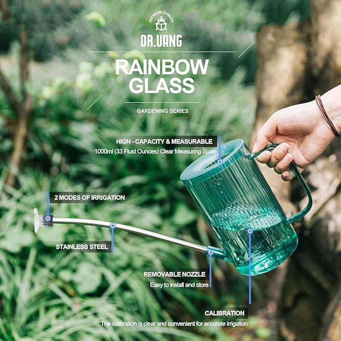 Small Watering Can Indoor Plants with Long Spout (1L, Emerald)