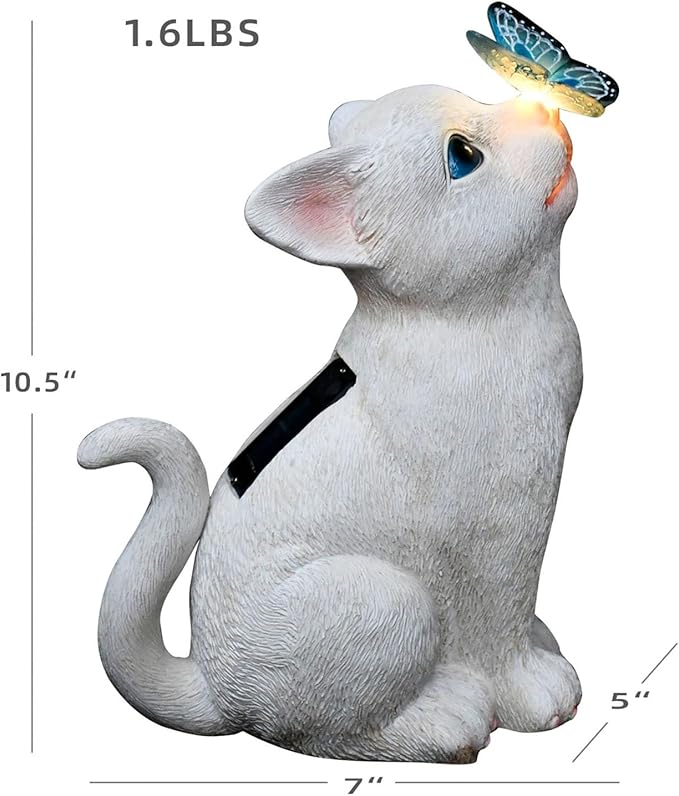 Cat Garden Figurines Outdoor Decor Solar Statue with LED Lights for Patio Lawn Yard Art Decoration Housewarming Garden Gift