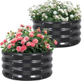 Galvanized Raised Garden Bed- 2Pcs 2x2x1FT Metal Planter Boxes Outdoor | Round Steel Raised Bed Kit & Fire Pit Ring for Gardening with Protective Tape, Gloves for Vegetables, Flower (Grey)