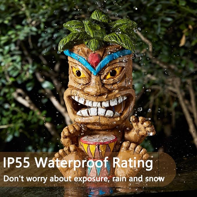 Outdoor Tiki Statue Decoration-Solar Power Light Tiki Garden Statues-Tiki Bar Decor Totem Pole Waterproof Figurines for Garden,Patio,Balcony,Yard,Lawn Ornament,10.43 Inch Tall