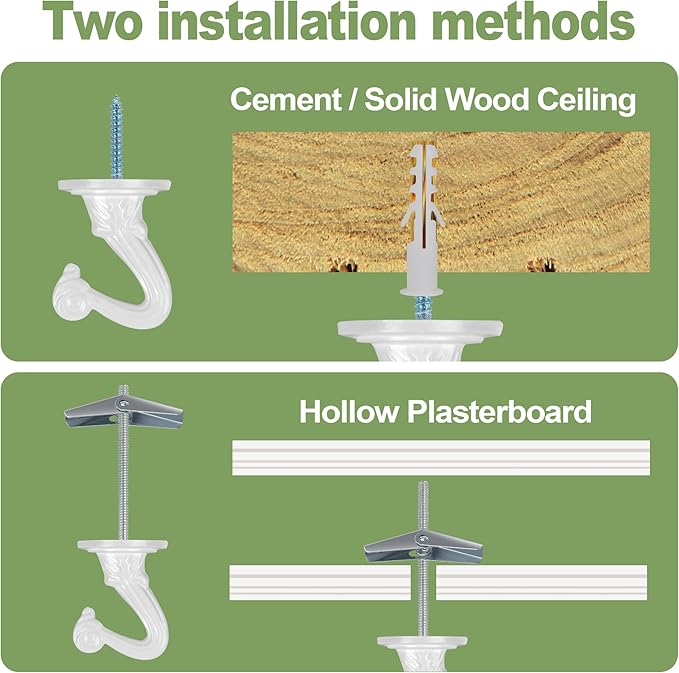 Ceiling Swag Hook Sets - Heavy Duty Hooks with Mounting Hardware for Hanging Plant, Ceiling or Extender Chains - Easy Install with Screws/Brackets (10 pcs - White)