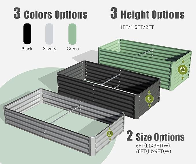 Domi Galvanized Raised Garden Bed, Outdoor Planter Garden Boxes Large Metal Planter Box for Gardening Vegetables Fruits Flowers, Green (6x3x2ft)
