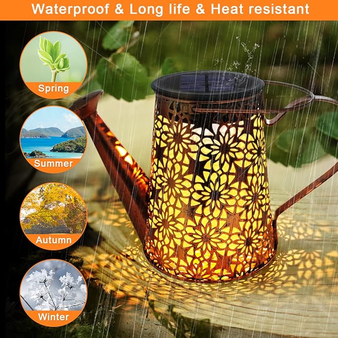 Forlivese 2PCS Solar Watering Can with Lights, Solar Lights Outdoor Decorations with Hanging Solar Garden Lights with Bracket Waterproof Watering Can Landscape Light for Patio Gardening Pathway 90LED