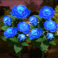 Solar Flower Lights Outdoor - Upgraded New Material Two Modes Realistic LED Solar Powered Waterproof Lights with 5 Roses, Solar Decorative Stake for Garden (Blue, 2 Pack)