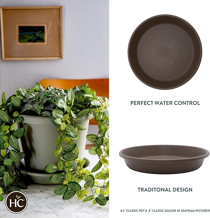 The HC Companies 16 Inch Round Plastic Classic Plant Saucer - Indoor Outdoor Plant Trays for Pots - 16"x16"x3" Chocolate