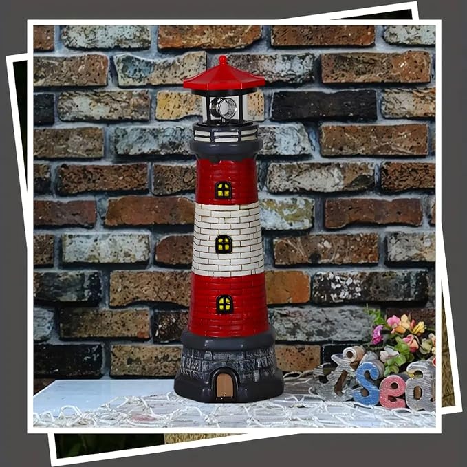 Solar Lighthouse Garden Outdoor Statues, Waterproof Lawn Lights Decor; Automatic Rotating Solar Lights for Yard, Patio, Ground, Tabletop Decoration; Unique Housewarming Gifts - 2PACK