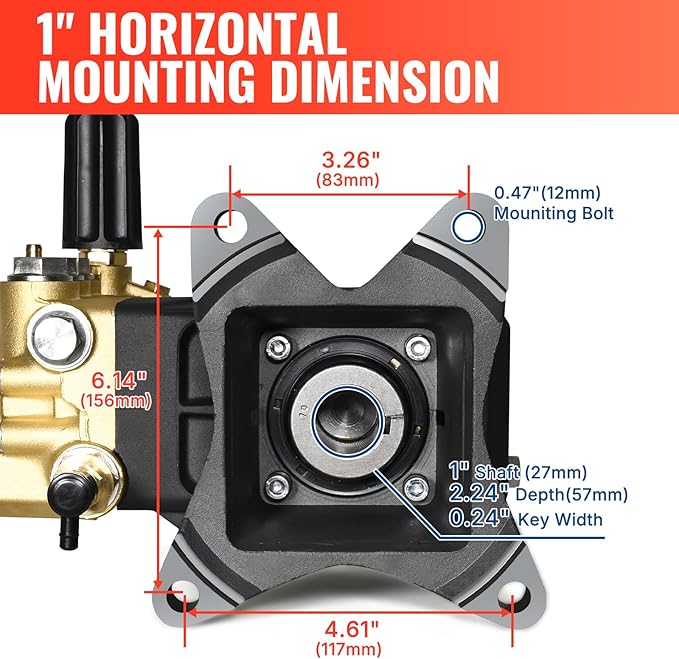 YAMATIC Horizontal Triplex Plunger Pressure Washer Pump 1" Shaft 4000 PSI 3.5 GPM, Replacement for Simpson AAA 90034, 90039,90038, Honda GX340, GX390, GX270 for Industrial Gas Powered Washers