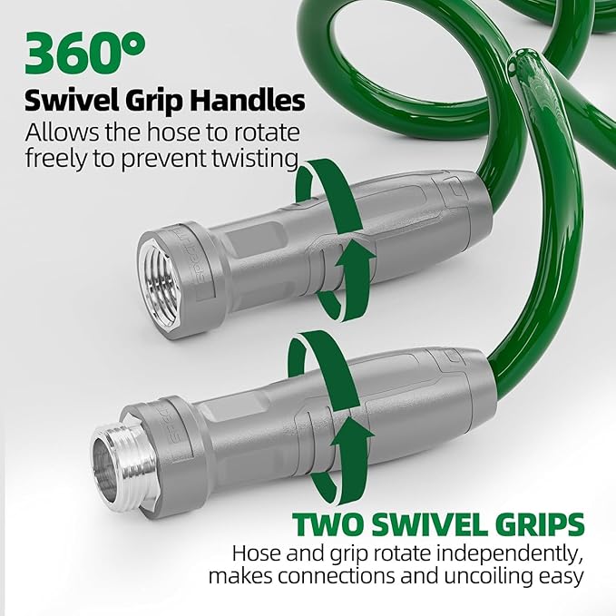 3/8" Lightweight Coil Garden Hose 100FT, EVA Flexible Curly Water Pipes with 6-Pattern Spray Nozzle for Boat, Greenhouse, Yard, Patio, Green