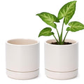 D'vine Dev Set of 2 Plants Pots, 4.7 Inch Ceramic Planter Pot for Plants with Drainage Hole and Saucer, Oatmeal, 94-V-B-8