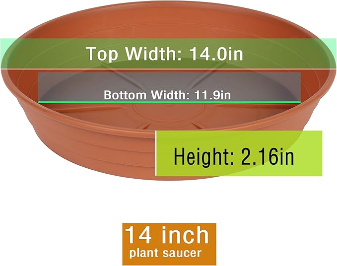 Plant Saucer 14 Inch 4 Pack 6 8 10 12 14 16 18 20 25, Plastic Plant Trays for Pots，Extra-Deep Plant Water Dray Tray, Bird Bath Bowl, Heavy Flower Plant Saucers Indoors and Outdoor No Holes