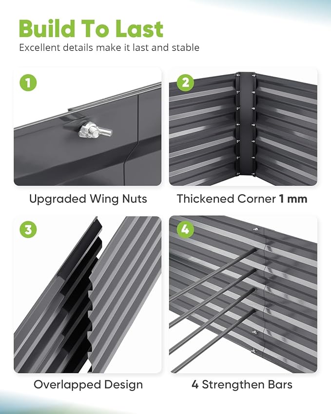 Quictent Galvanized Raised Garden Bed 8x4x2 Ft Tall Metal Planter Box for Vegetables Bottomless for Backyard, 2 Tomato Cages Included, 22.04" Deep, Dark Grey