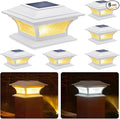SIEDiNLAR Solar Post Cap Lights Outdoor Glass LED Fence Deck Light 2 Modes for 4x4 5x5 6x6 Vinyl Wooden Posts Patio Garden Decoration Warm White/Cool White Lighting White (6 Pack)