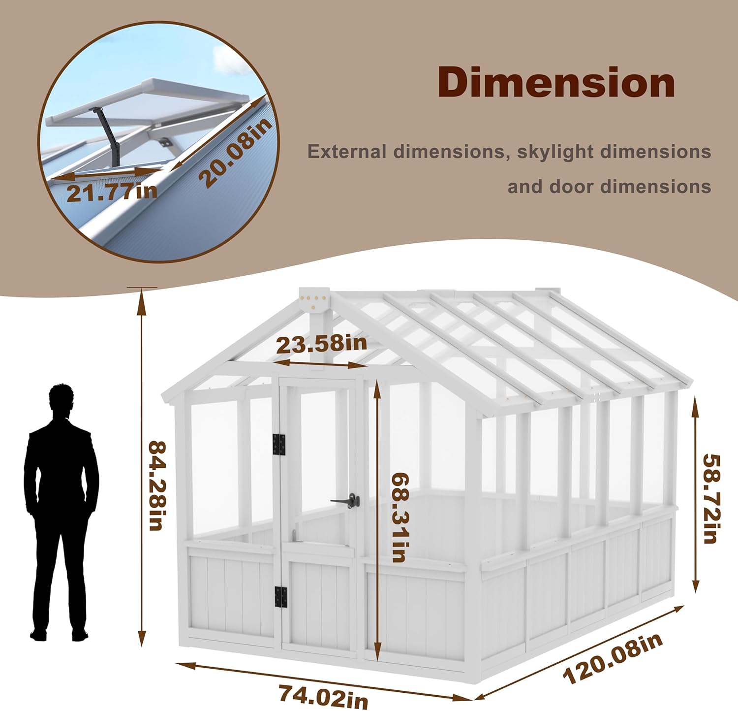 MUPATER 6 × 10 FT Cedar Wood Greenhouse for Outdoors, Outdoor Greenhouse With Polycarbonate Panels, Adjustable Vent Windows and Lockable Door, Wooden Walk-In Green House Kit for Garden, Lawn, Backyard