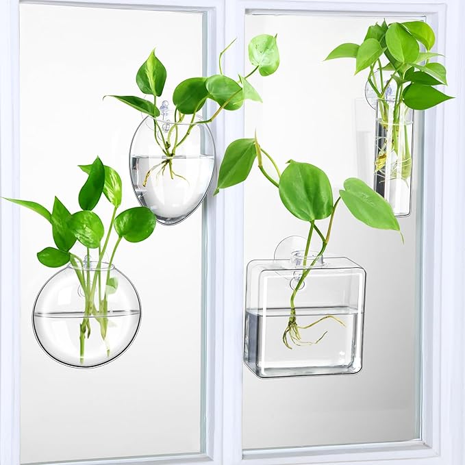 Baderke 4 Pcs Wall Hanging Planter Wall Window Propagation Station Hanging Planter Glass Terrarium Container Plant Propagation Station Vase for Garden Office Decor(Geometric)
