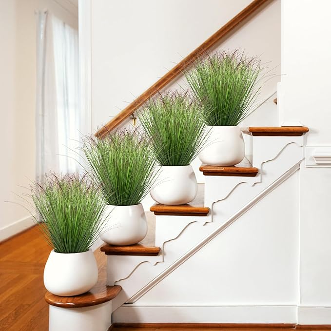 100Pcs Artificial Grass Plants Faux Shrubs Wheat Grass Fake Tall Grass Plants for Outdoor Decor Greenery Stems Weed for Room Indoor Home Decor（Green Red Tail