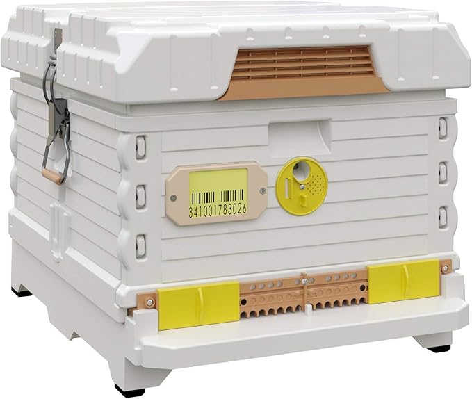 Ergo Insulated 10 Frame Bee Hive Set [NO Frames Included] (Single Hive, White Body Yellow Entrance)