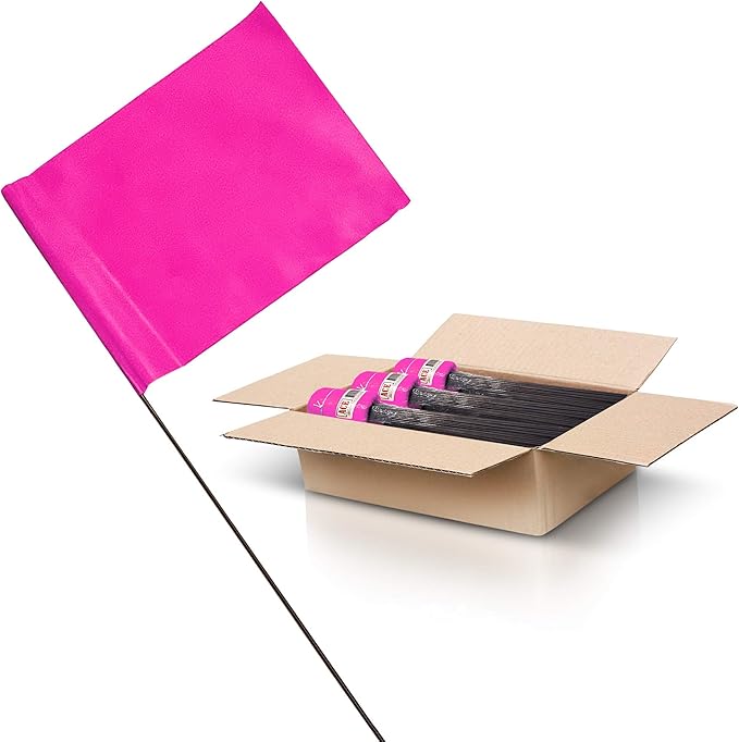 Pink Marking Flags 1000 Pack - 4x5x15 Inch Pink Flags for Yard - Markers For Lawn, Irrigation, Landscaping, Survey & Sprinkler Head Marking