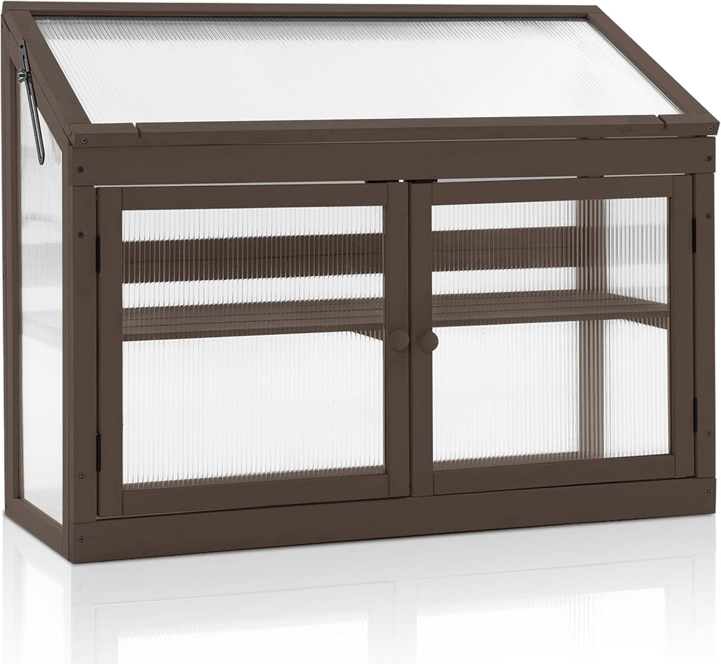 MCombo 2-Tier Wooden Cold Frame Garden Greenhouse Raised Flower Planter Shelf Bed Protection 6057-0160 (Brown)