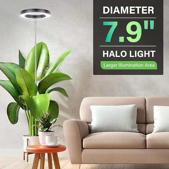 LORDEM Grow Light for Indoor Plants, 7.9" Full Spectrum LED Plant Grow Light, Height Adjustable Growing Lamp with Auto Timer 4H/8H/12H, 6 Dimmable Levels, Black, 1 Pack