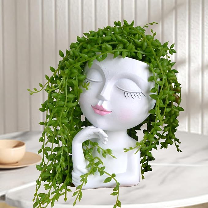 Face/ Head Planters, Women Face Small Plant/ Flower Pots with Drainage for Indoor Outdoor Succulents, White Vase Decor for Women Gifts(7 Inch)