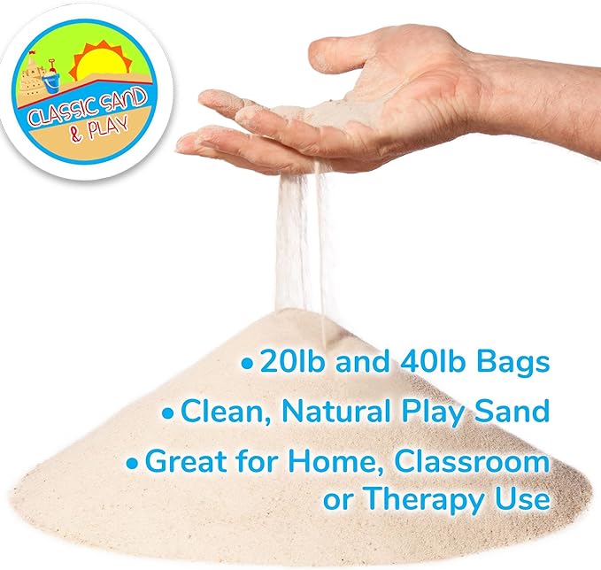Classic Sand and Play Sand for Sandbox, Table, Therapy, and Outdoor Use, 20 lb. Bag, Natural, Non-Toxic, Wet Castle Building for Creativity and Stimulates Sensory Skills