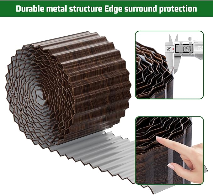 SnugNiture Corrugated Metal Garden Edging,12" x 20' Sturdy Lawn Edging Border,Landscape Edging Border for Lawn, Flower Bed,Garden and Yard(Brown)