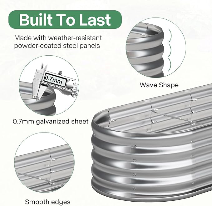 Galvanized Raised Garden Bed Kit, Galvanized Planter Garden Boxes Outdoor, Oval Large Metal for Vegetables,Flower,8x1.8x1FT