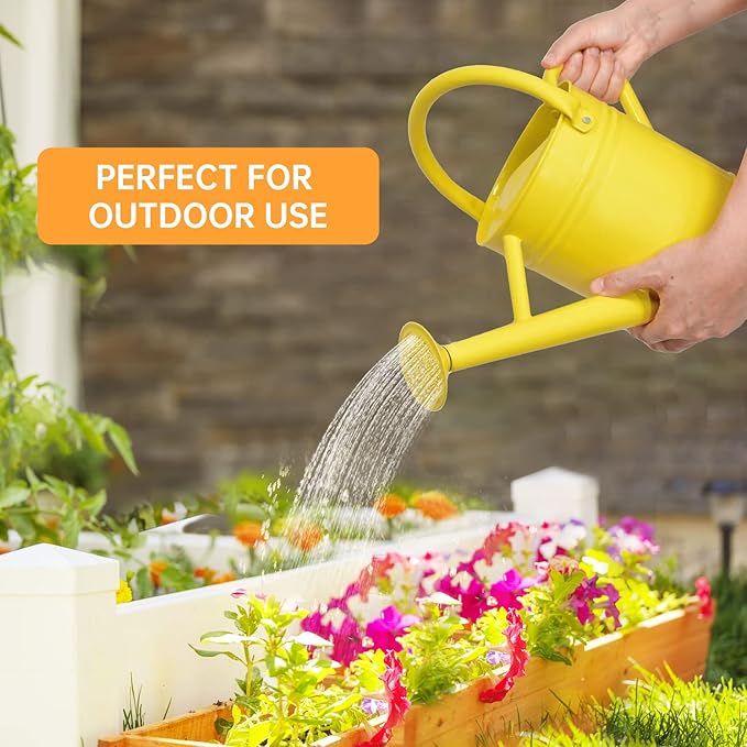 Metal Watering Can for Outdoor Plants, Galvanized Steel Watering Can with Removable spout, 1 Gallon,Perfect Home & Garden Décor Yellow