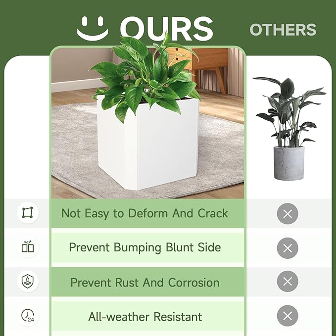 Steel Planter Box-20"x20"x20"-Large Square Planter Box-Outdoor Indoor-Cube Steel Planter Heavy Duty White Metal Planter Flower Pot Commercial Residential for Home Garden Porch Hotel Patio