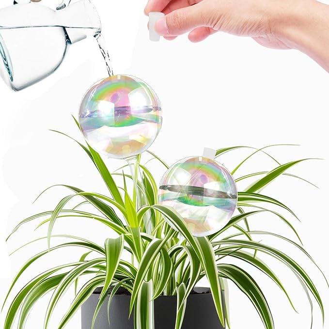 ZephyrBloom 13 oz Up 2 Weeks Large Plant Watering Globes & Bulbs, Self Watering Glass Globes to Water Plants While Away, Indoor Outdoor Automatic Slow-Release Watering Bulbs for Houseplants 2 Pack