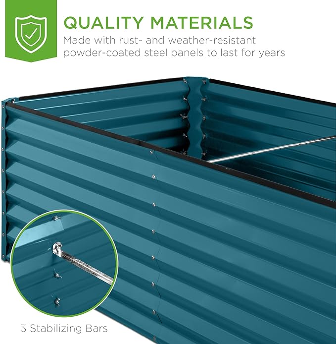Best Choice Products 8x4x2ft Outdoor Metal Raised Garden Bed, Deep Root Planter Box for Vegetables, Flowers, Herbs, and Succulents w/ 478 Gallon Capacity - Peacock Blue