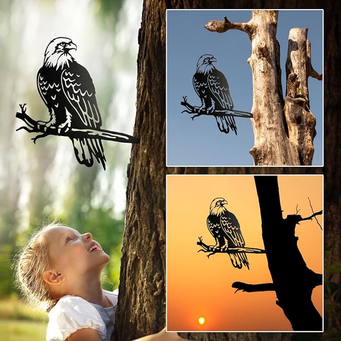 Bald Eagle Metal Bird Yard Art, Outdoor Tree Decor, Eagle Statue Gift for Men